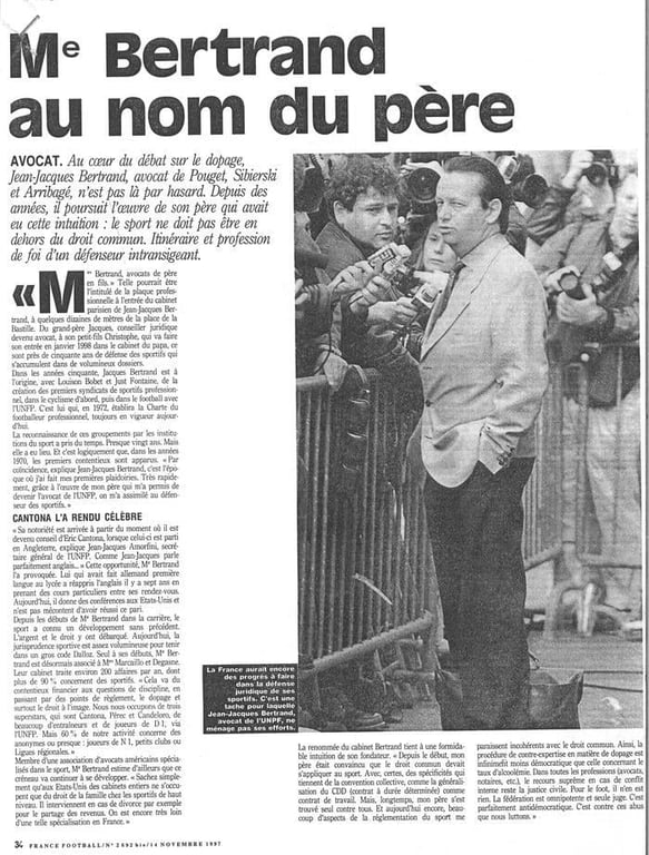 France Football (14 novembre 1997) : le Cabinet Bertrand, avocat du football professionnel