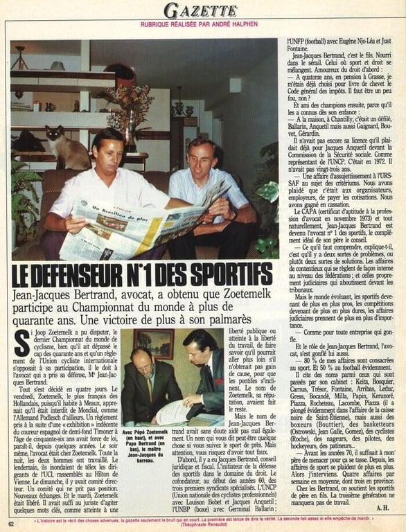L'Équipe Magazine n°337 (26 septembre 1987) : le Cabinet Bertrand, avocat de référence des sportifs