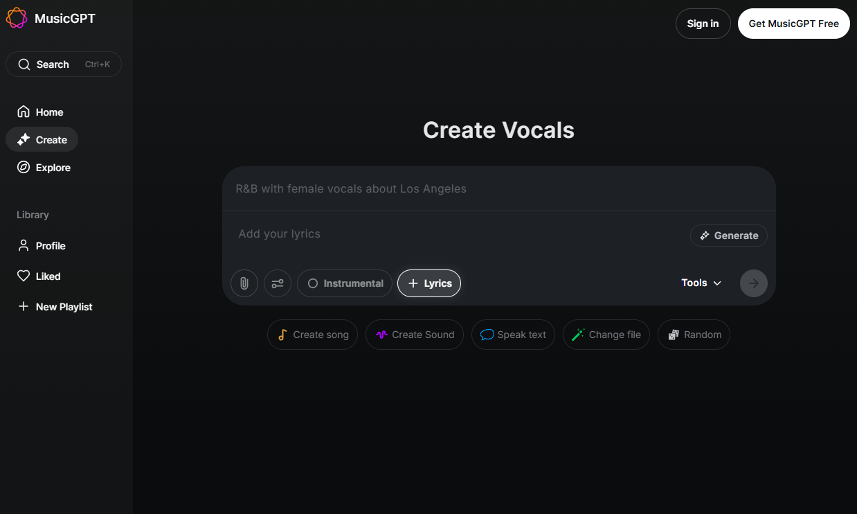 MusicGPT music creation screen
