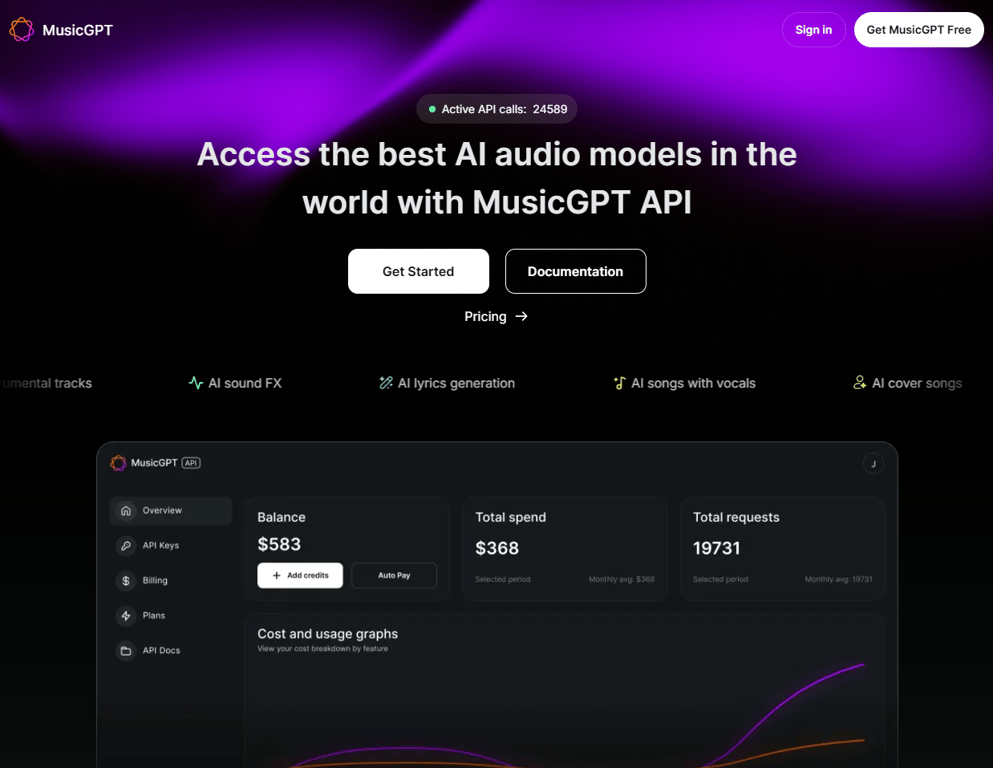 MusicGPT API homepage