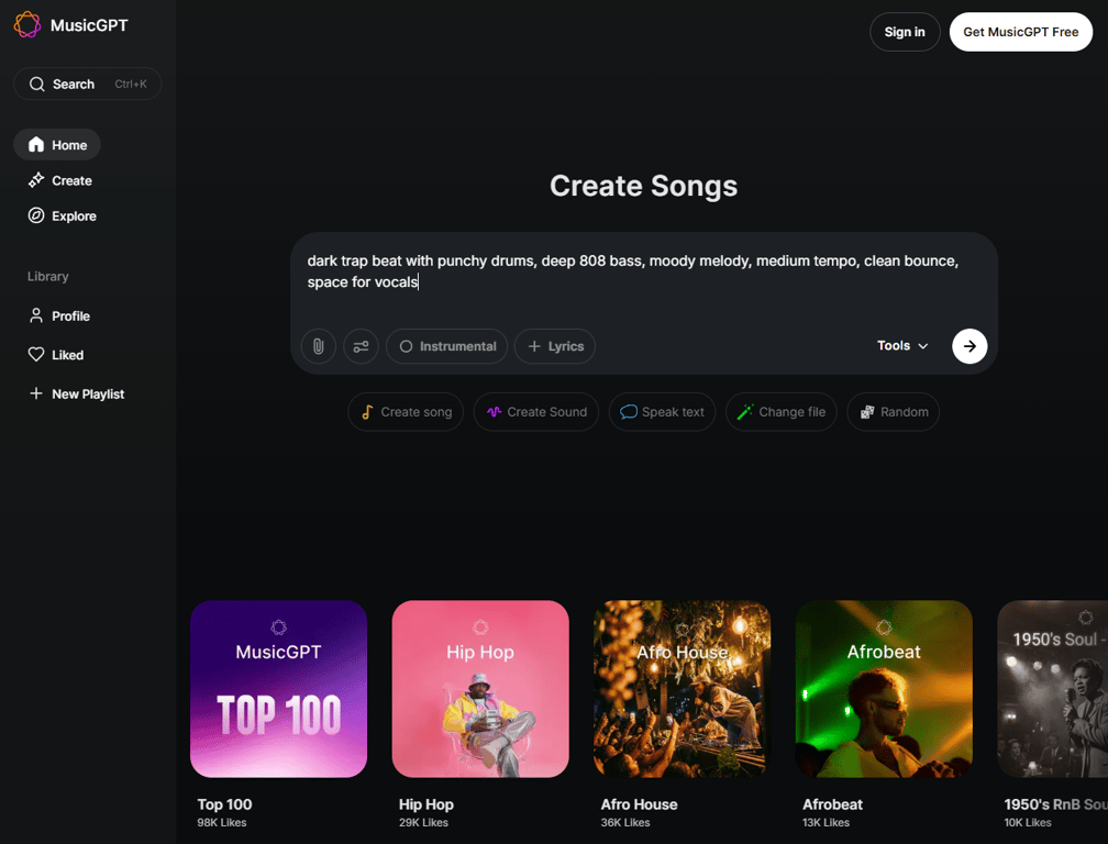MusicGPT song prompt screen