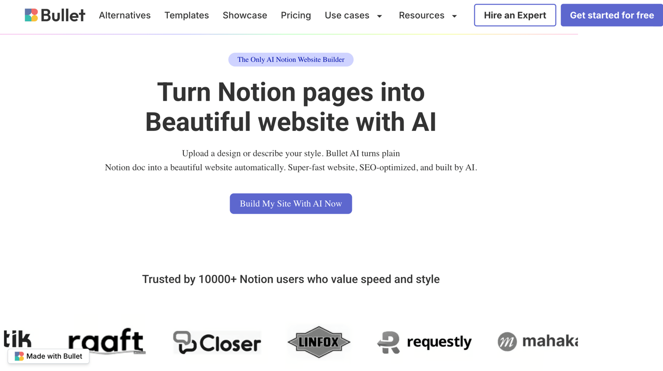 Bullet website builder interface