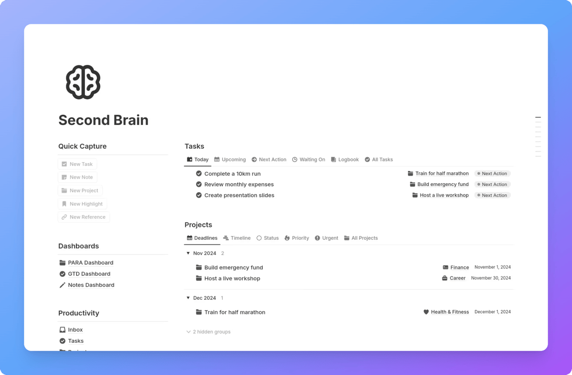Second Brain Notion template