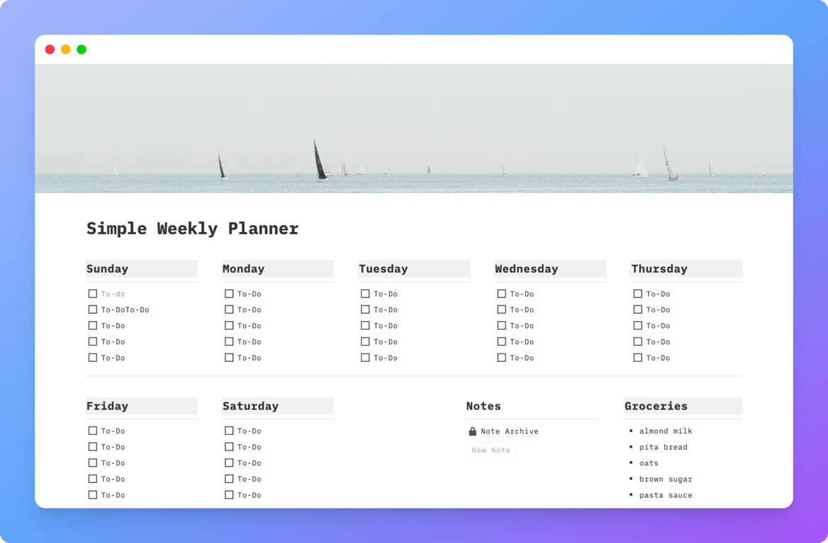 Weekly Planner Notion template