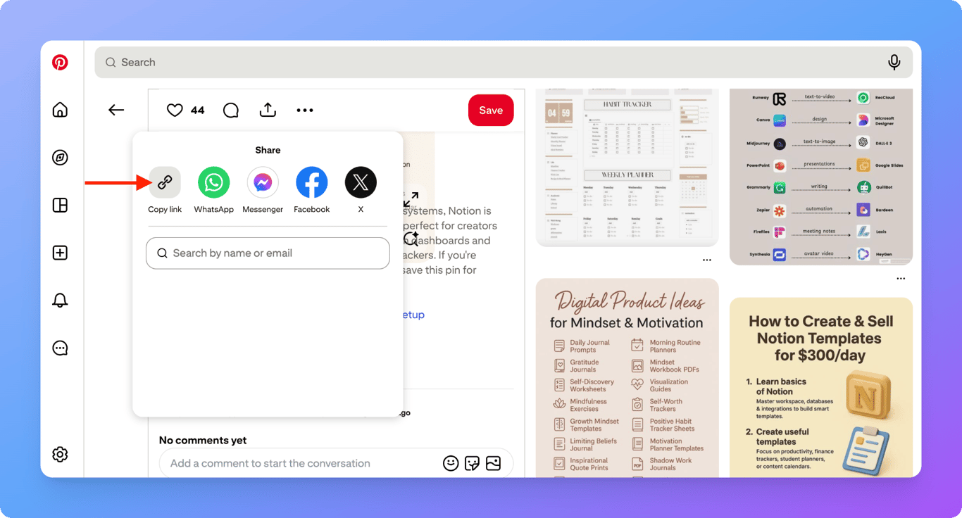 Pinterest board URL copy