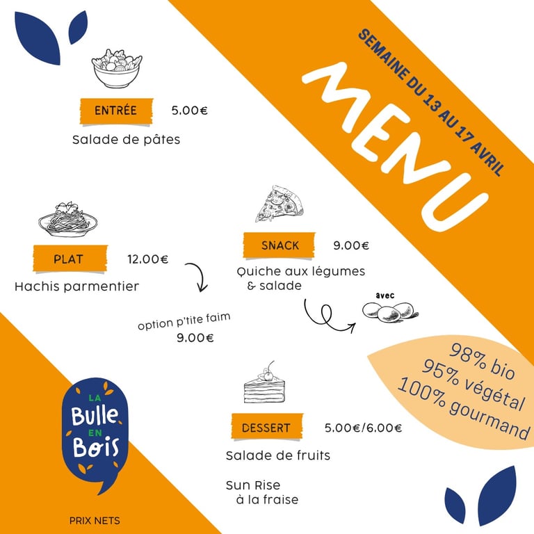 Menu 13 - 17 avril 2026