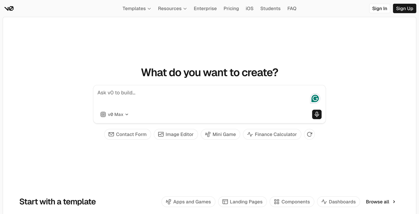 V0 by Vercel - AI UI component generator