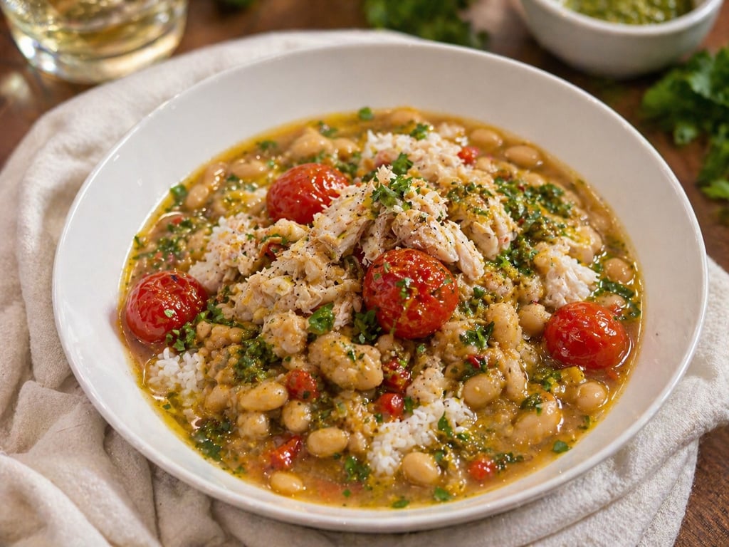Crab and White Beans Over Rice (Rancho Gordo Alubia Blanca & Bacon)