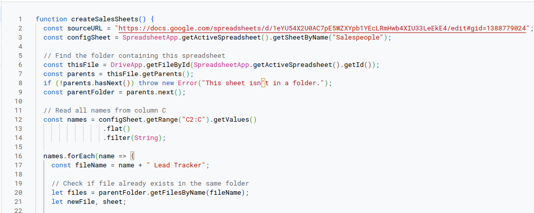Script to automatically create new Lead Tracker Spreadsheets