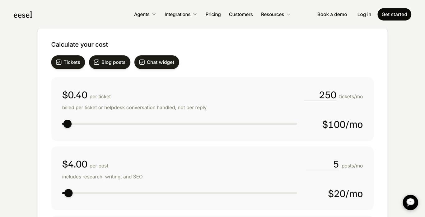 eesel AI task pricing tiers