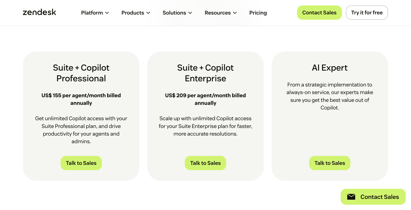 Zeendesk Suite + Copilot bundles pricing