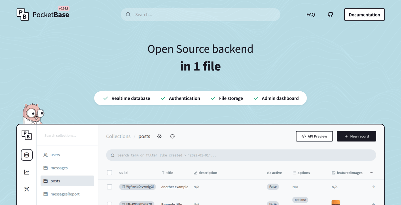 PocketBase admin dashboard