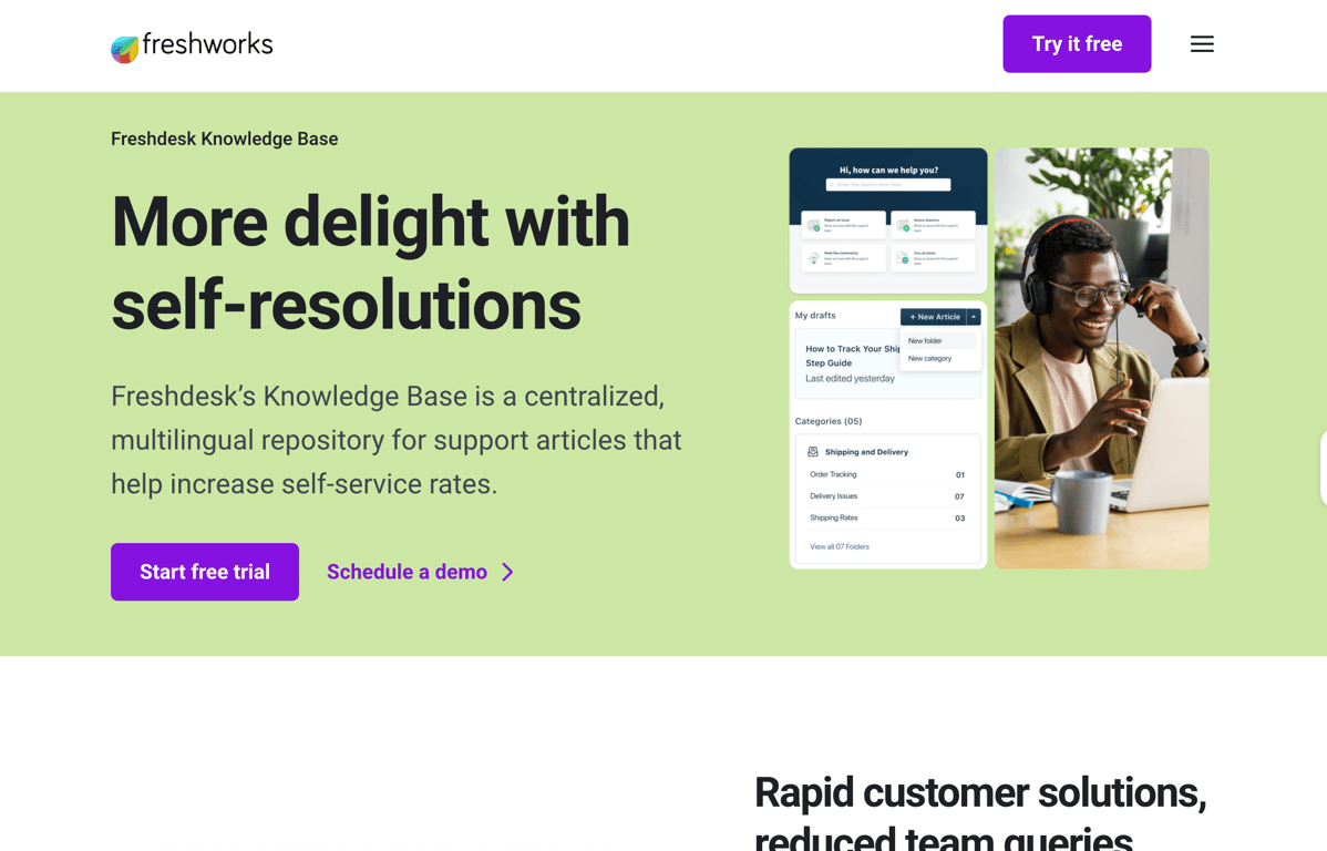 Freshdesk knowledge base homepage