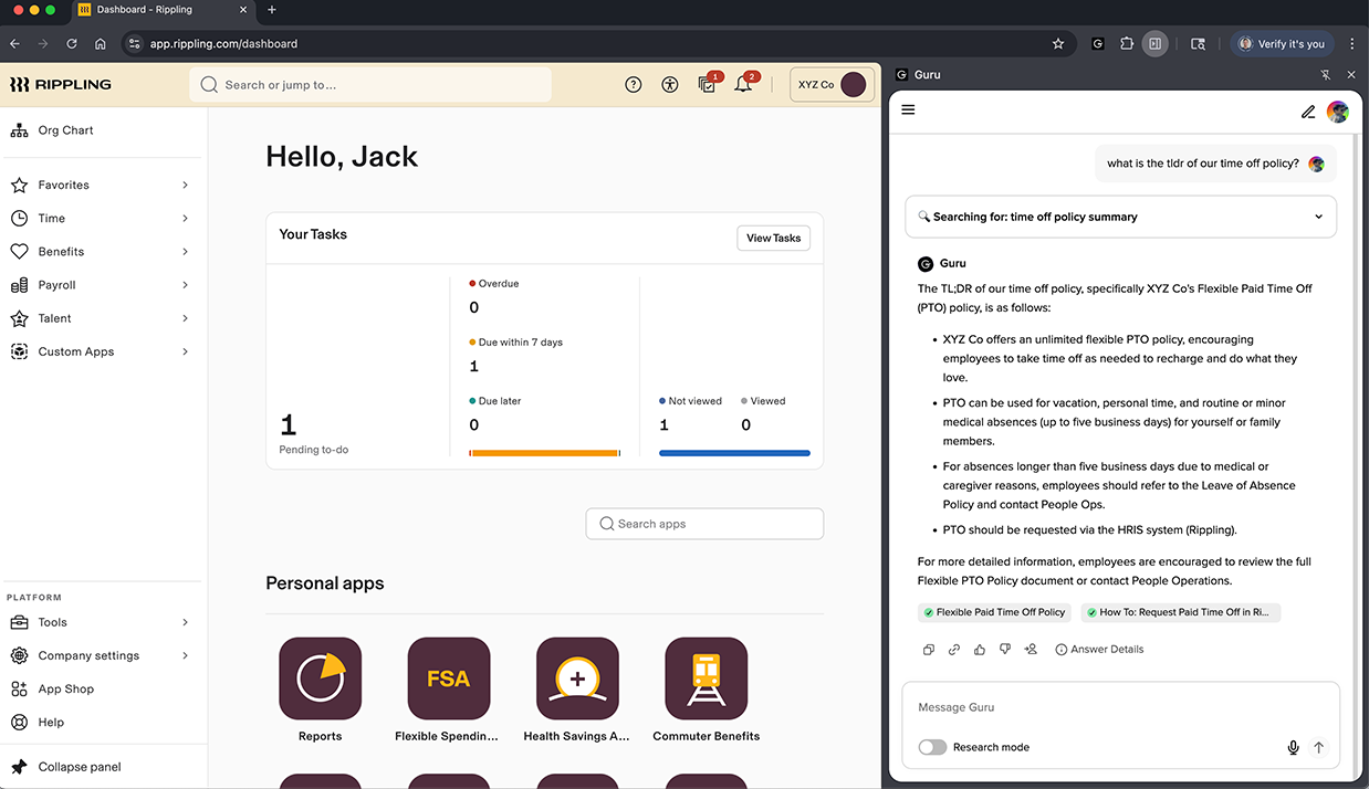 Guru Chrome extension knowledge cards