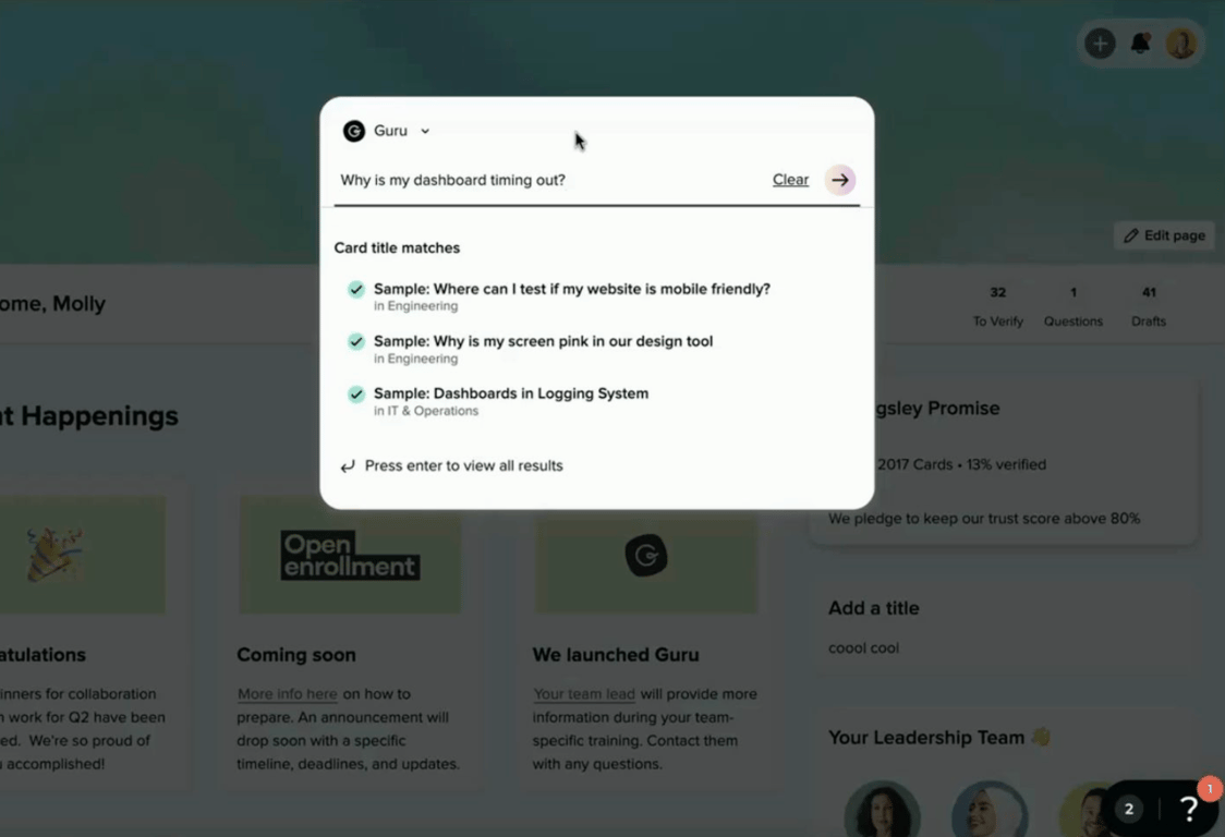 Guru AI agentic search interface
