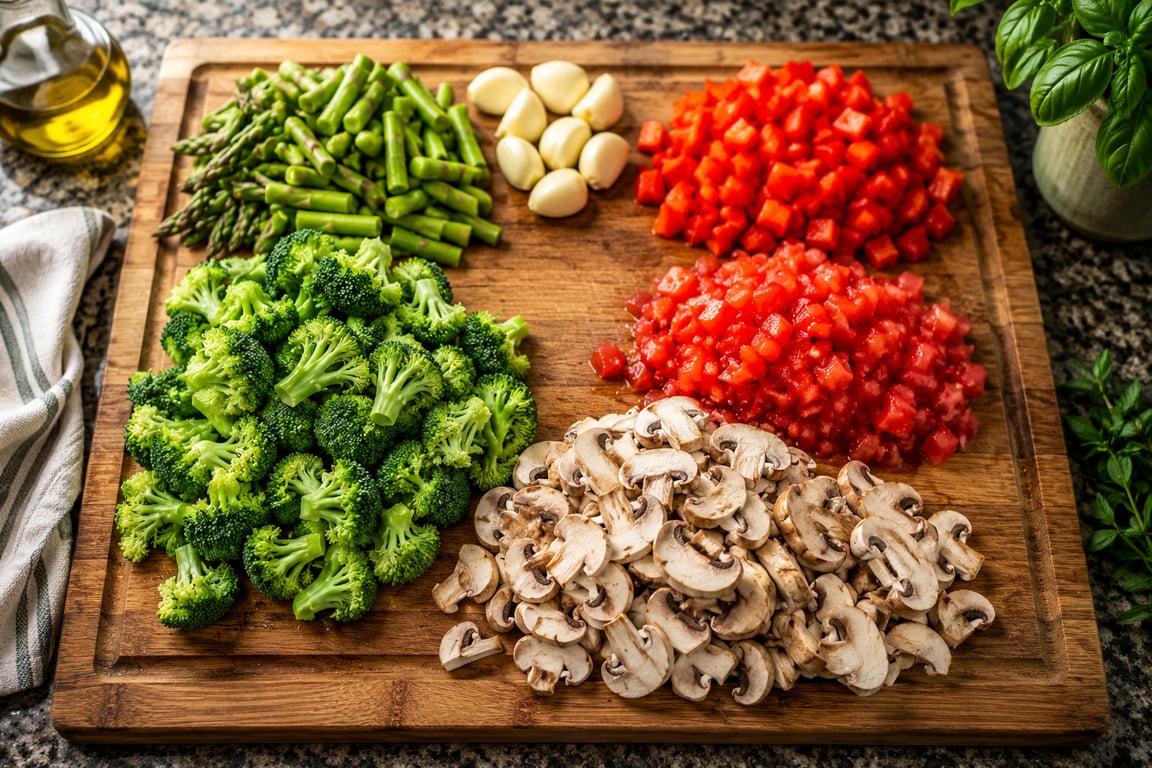 Everything chopped and ready before the heat goes on.