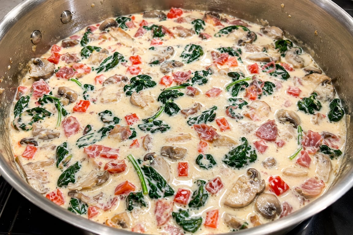  Cream and Romano turn the vegetables into a silky primavera sauce.