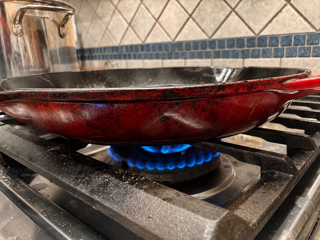 Use a medium flame to get a good brown crust that cooks the eggplant completely without burning it. 