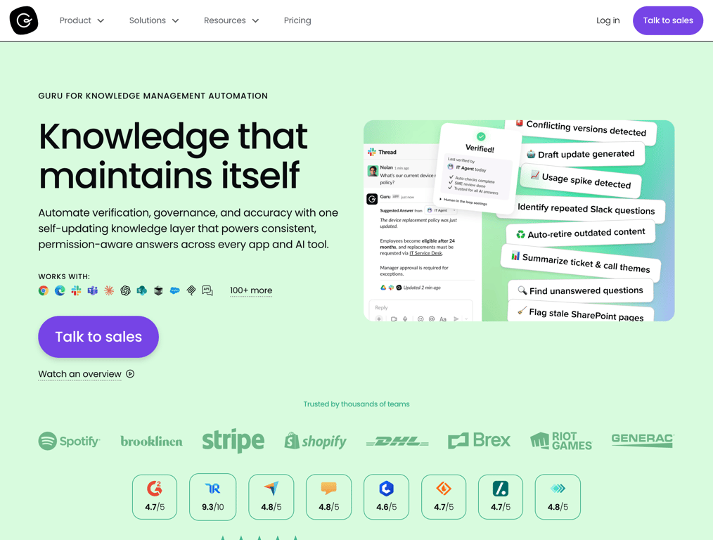 Guru AI knowledge automation platform