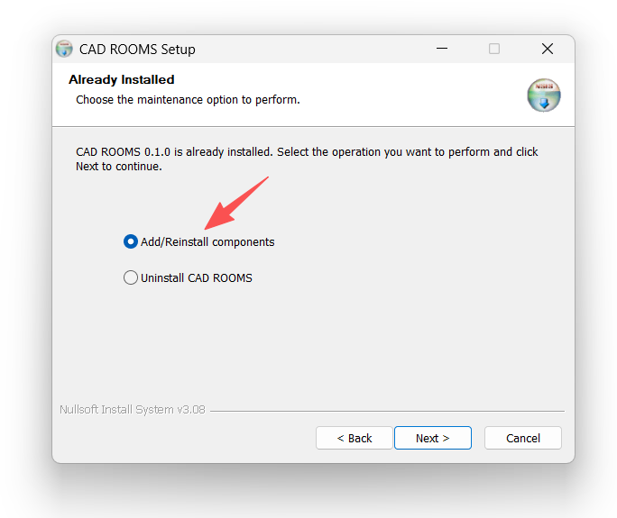 CAD ROOMS Desktop App installer running on a local machine to complete the setup process