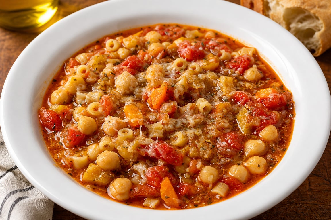 Simple Tomato Chickpea Soup with Pasta (Easy Pantry Dinner)