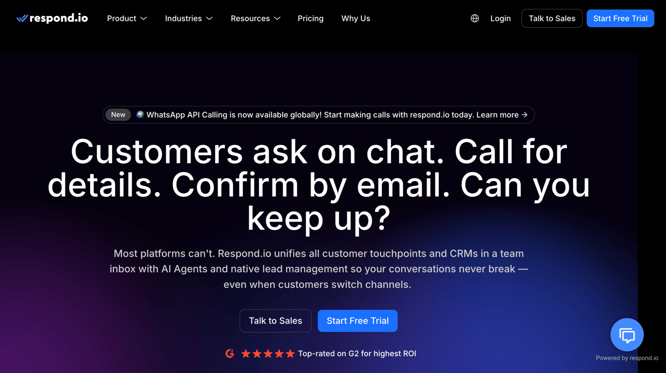 Respond.io WhatsApp messaging inbox