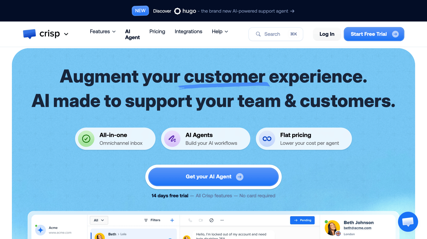 Crisp live chat workspace view