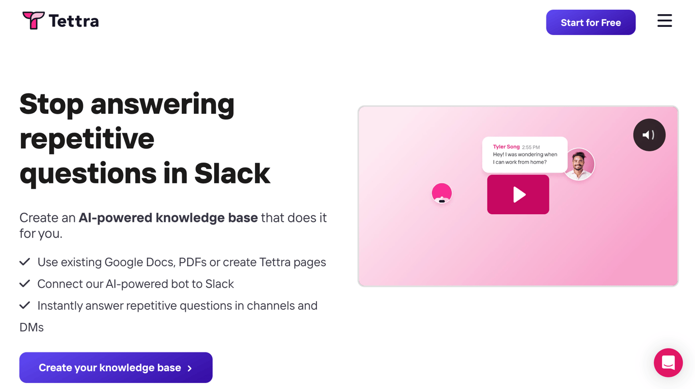 Tettra Slack knowledge base