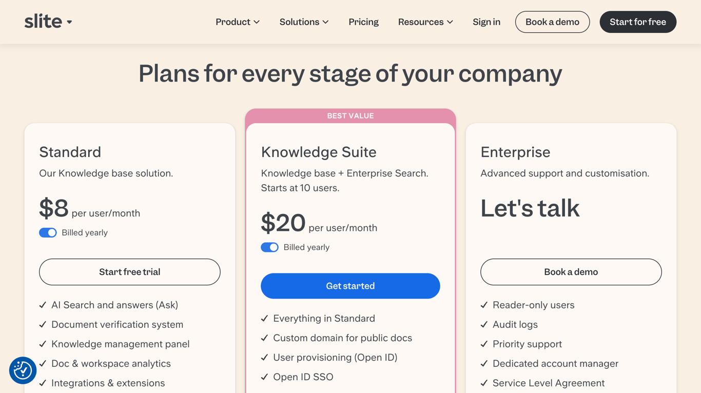 Slite pricing plans 2026