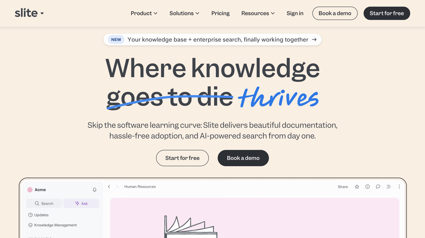 Slite knowledge base interface