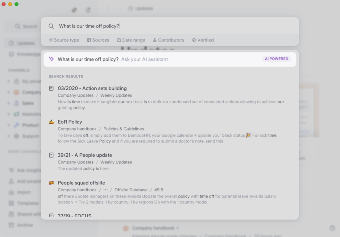 Slite Ask AI search