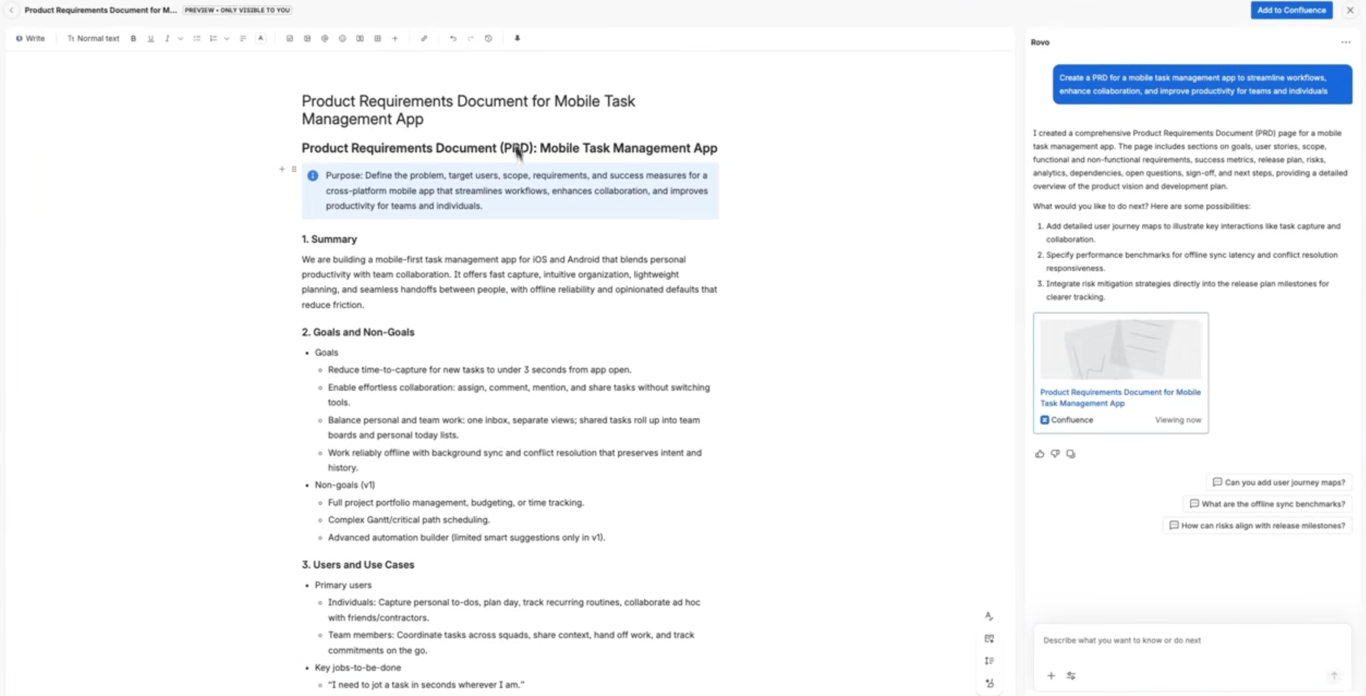 Confluence spaces page structure