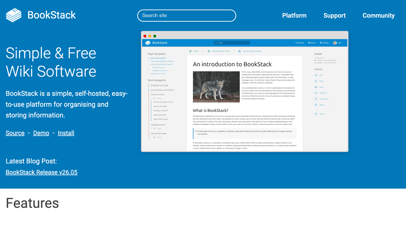 BookStack self-hosted hierarchical documentation