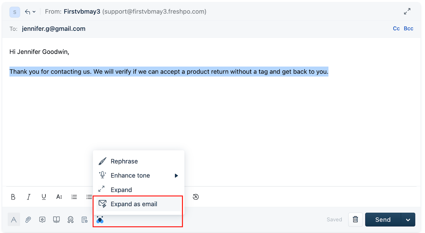 Freshdesk Freddy AI suggestions panel