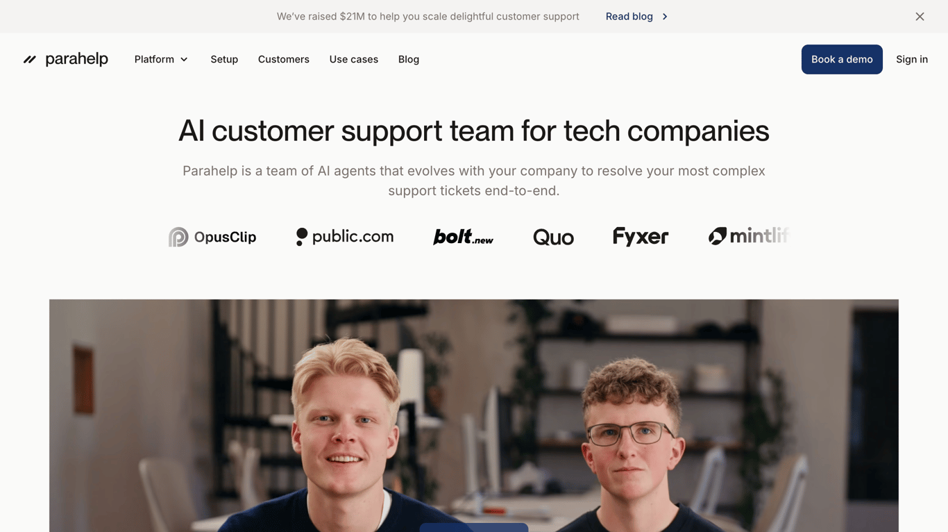 Parahelp AI support platform interface