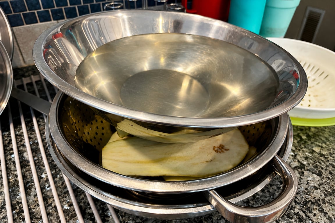 An old Italian grandma trick. Water weighs down the salted eggplant, removing bitterness. 