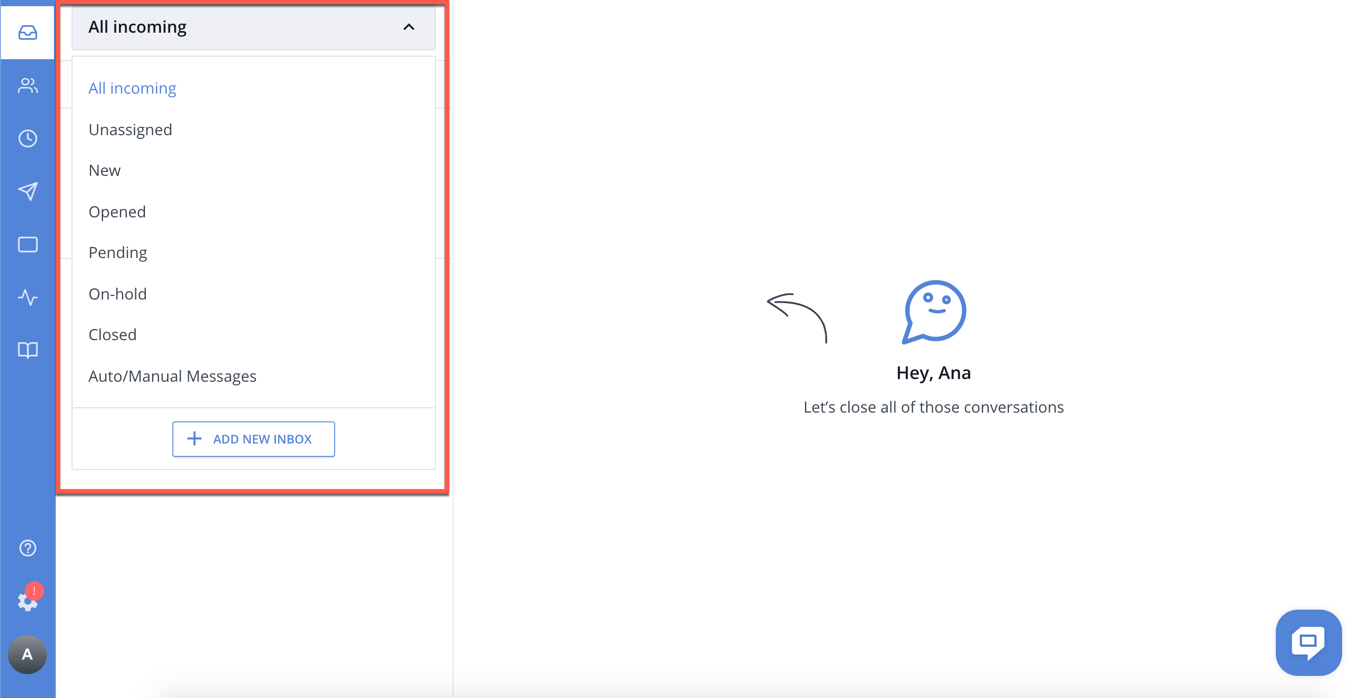 HelpCrunch unified team inbox view