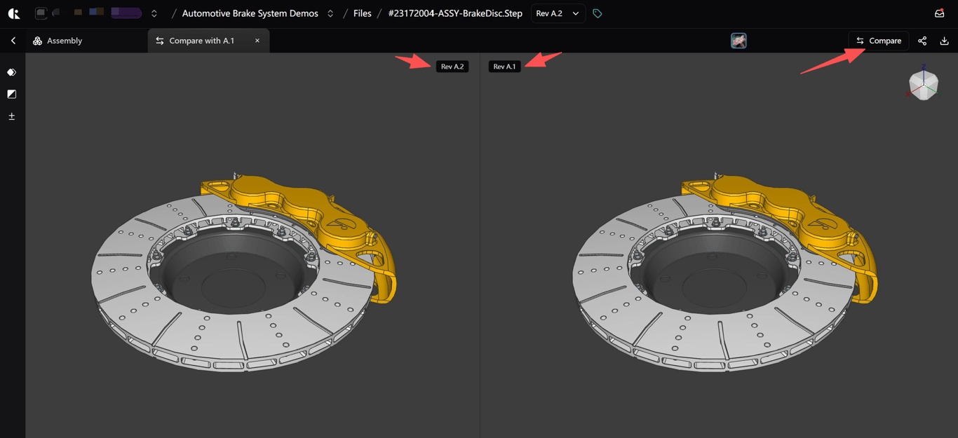 Compara dos revisiones de archivos CAD en el Visor CAD ROOMS para revisar las diferencias de diseño.