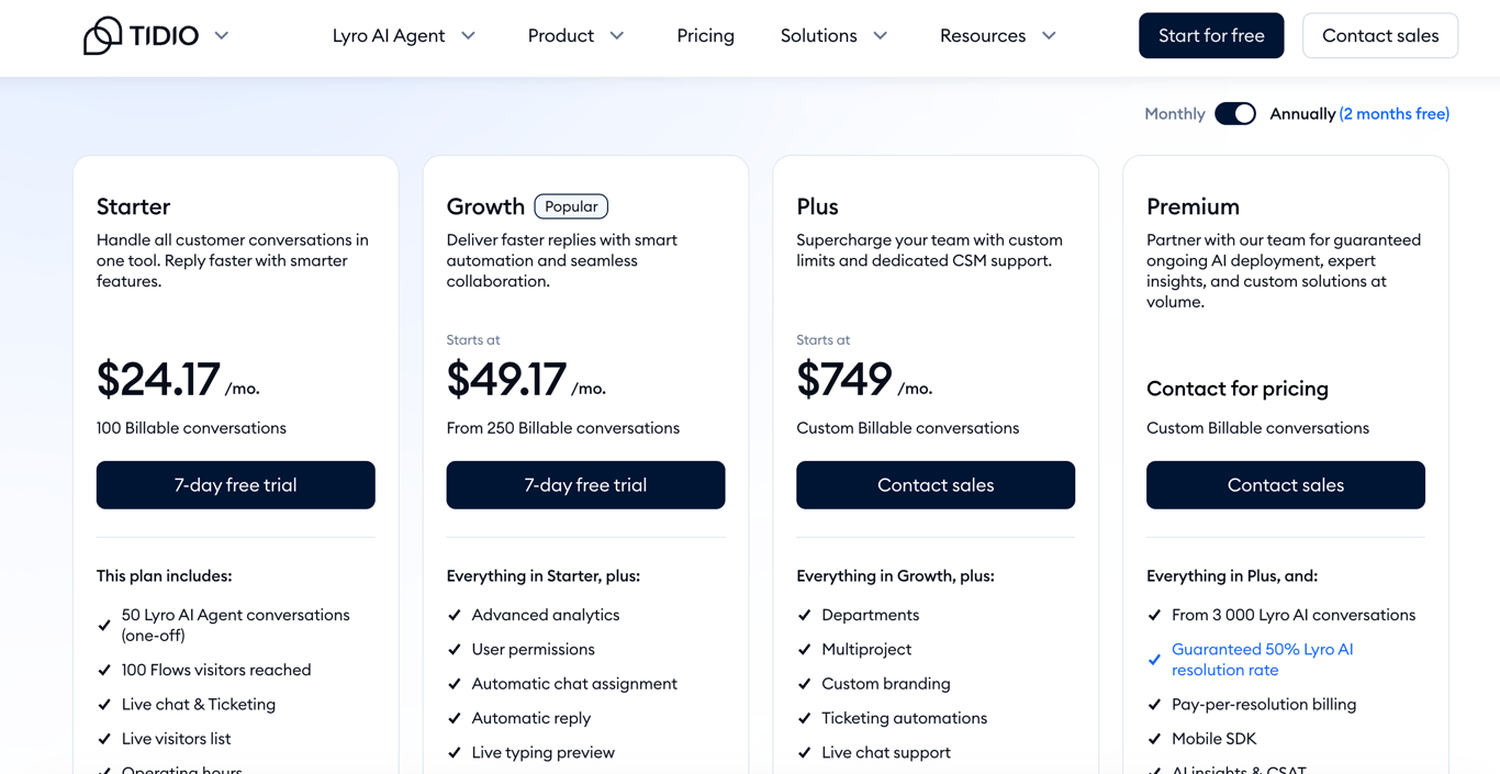 Tidio 2026 pricing plans overview