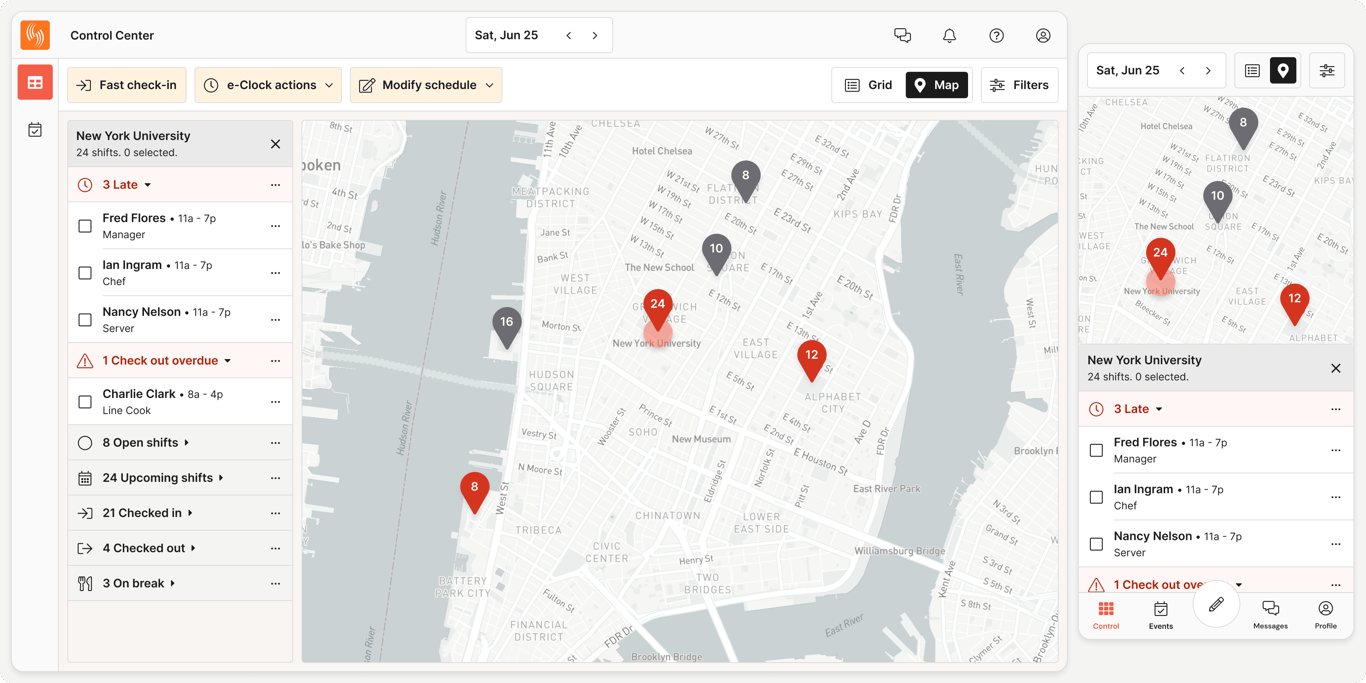 Map view: Where are your employees? Get a complete overview of your sites.