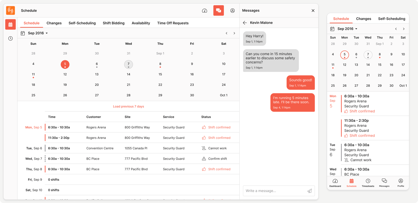 Shift changes: Team members can acknowledge shift changes.