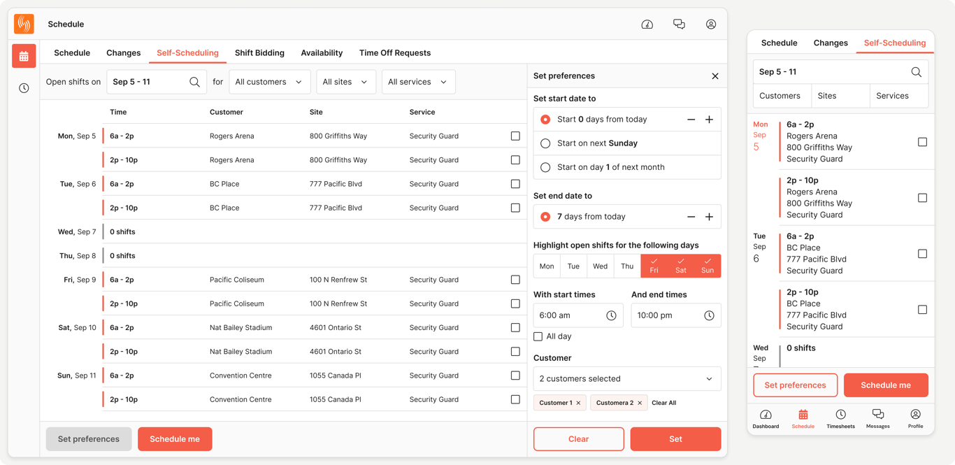 Self-scheduling: Team members can view open shifts and self-schedule themselves.