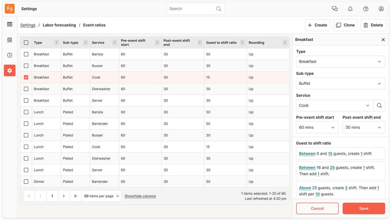 Labor forecasting settings