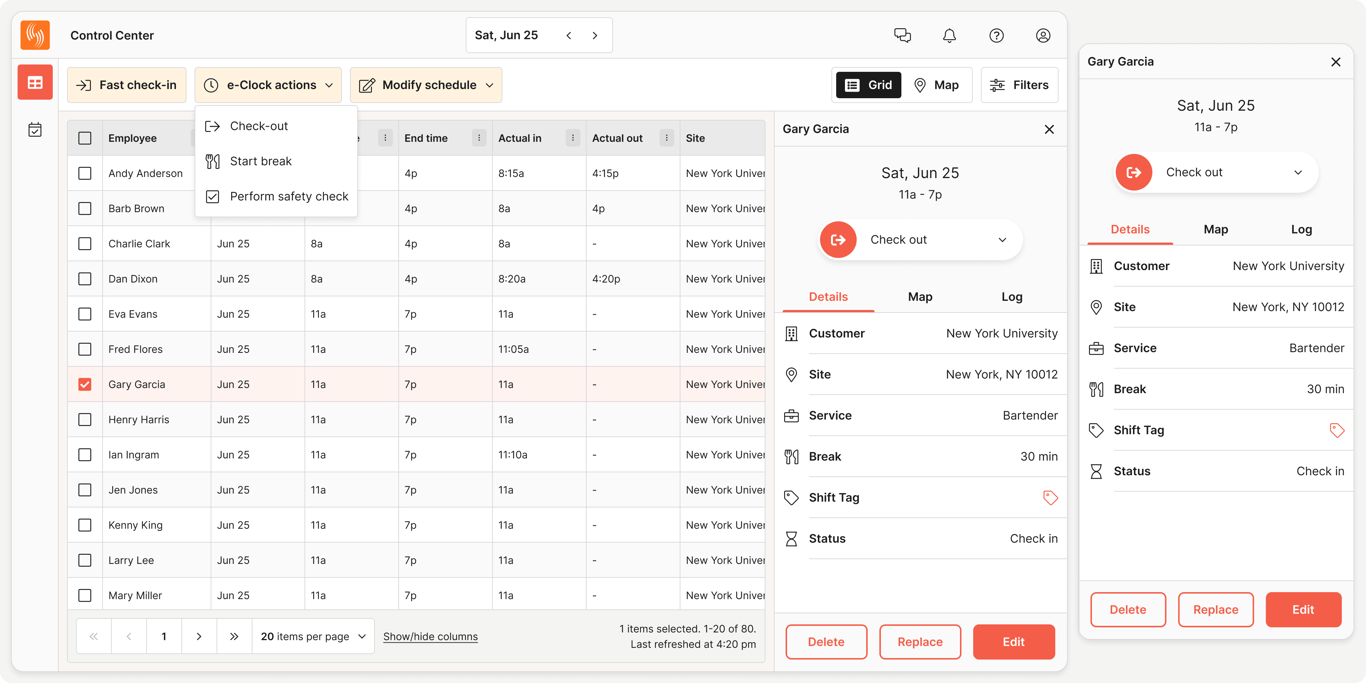 Shift details: Find out the current status of your team and perform eClock actions if needed.
