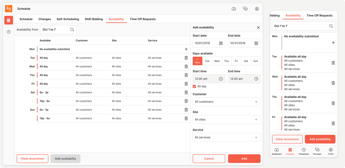 Availability: Team members can submit and communicate their availability to supervisors in real-time, ensuring team members only get scheduled when they are available.