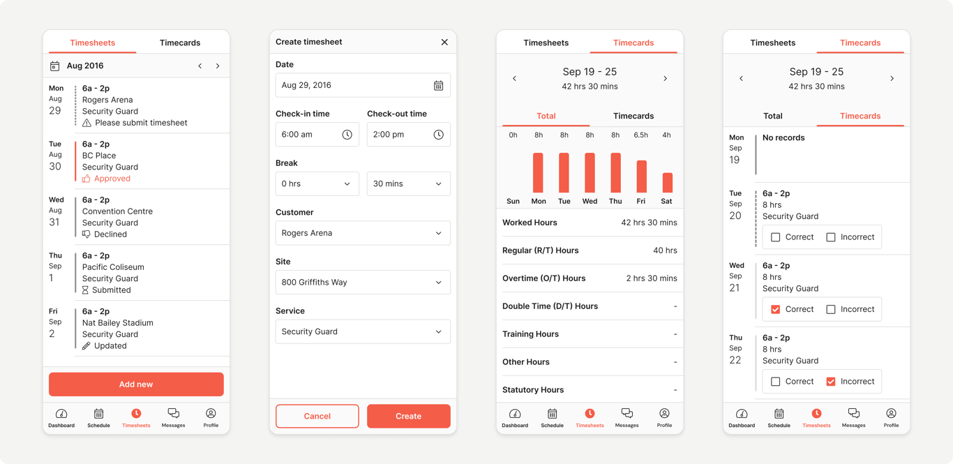 Timesheets and Timecards: Team members can capture timesheet and time card information for supervisor review and approval and view their working hours.