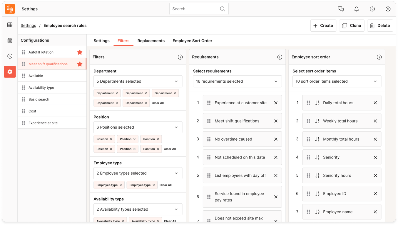 Employee search rules settings
