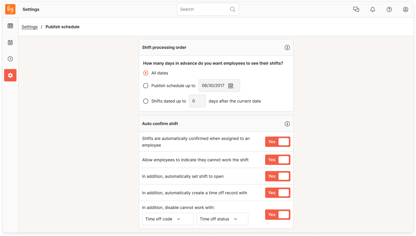 Publish schedule settings