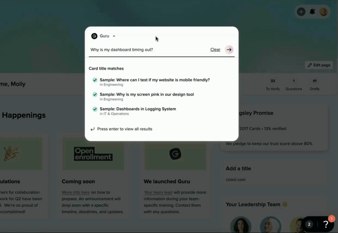Guru Agentic Search AI results