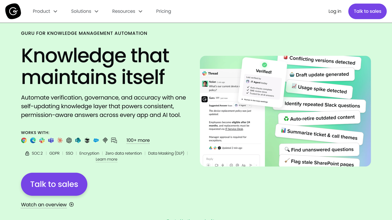Guru knowledge management automation